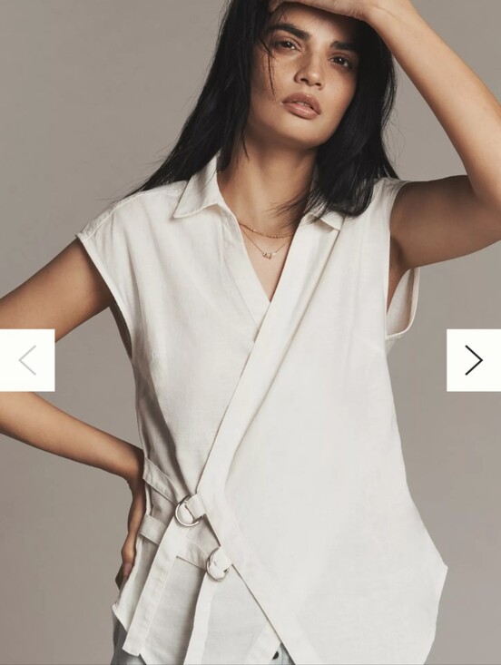 Pilcro Tops - Anthropologie Pilcro Belted Wrap Linen Cotton Blouse Sz M White